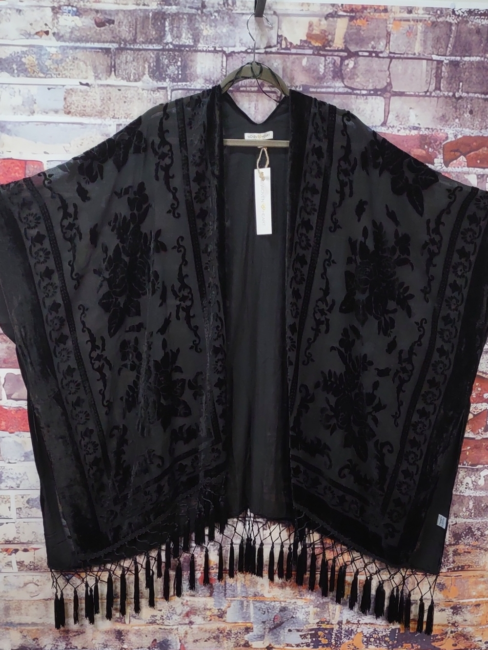 Woven Heart Sheer Burnout Velvet Kimono